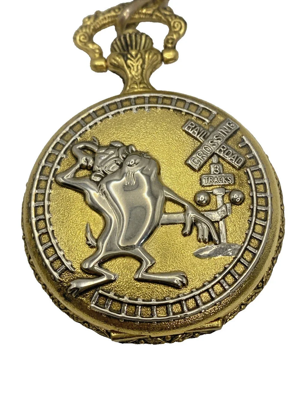 Vintage Armitron Looney Tunes Taz Pocket Watch w/ Case & Chain